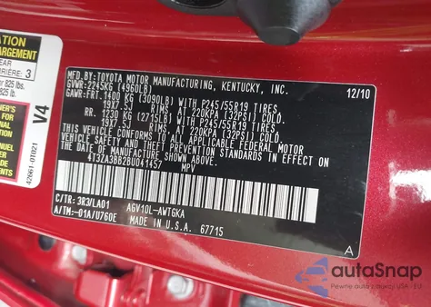 2011 Toyota Venza из США, поврежденный, VIN 4T3ZA3BB2BU041457